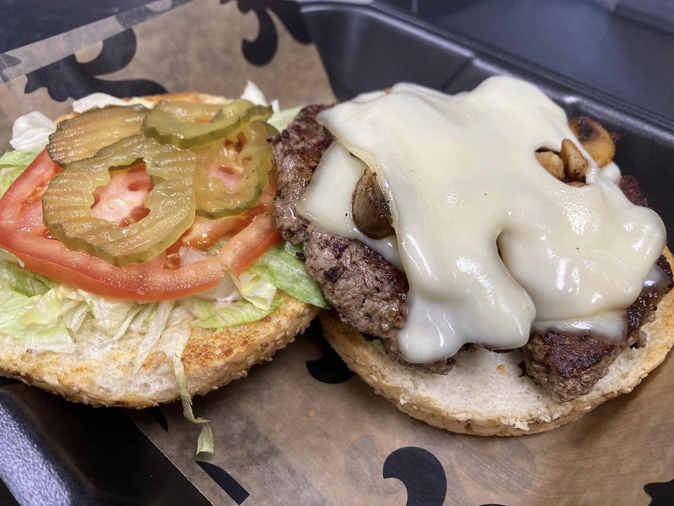 Delicious hamburger with mushrooms